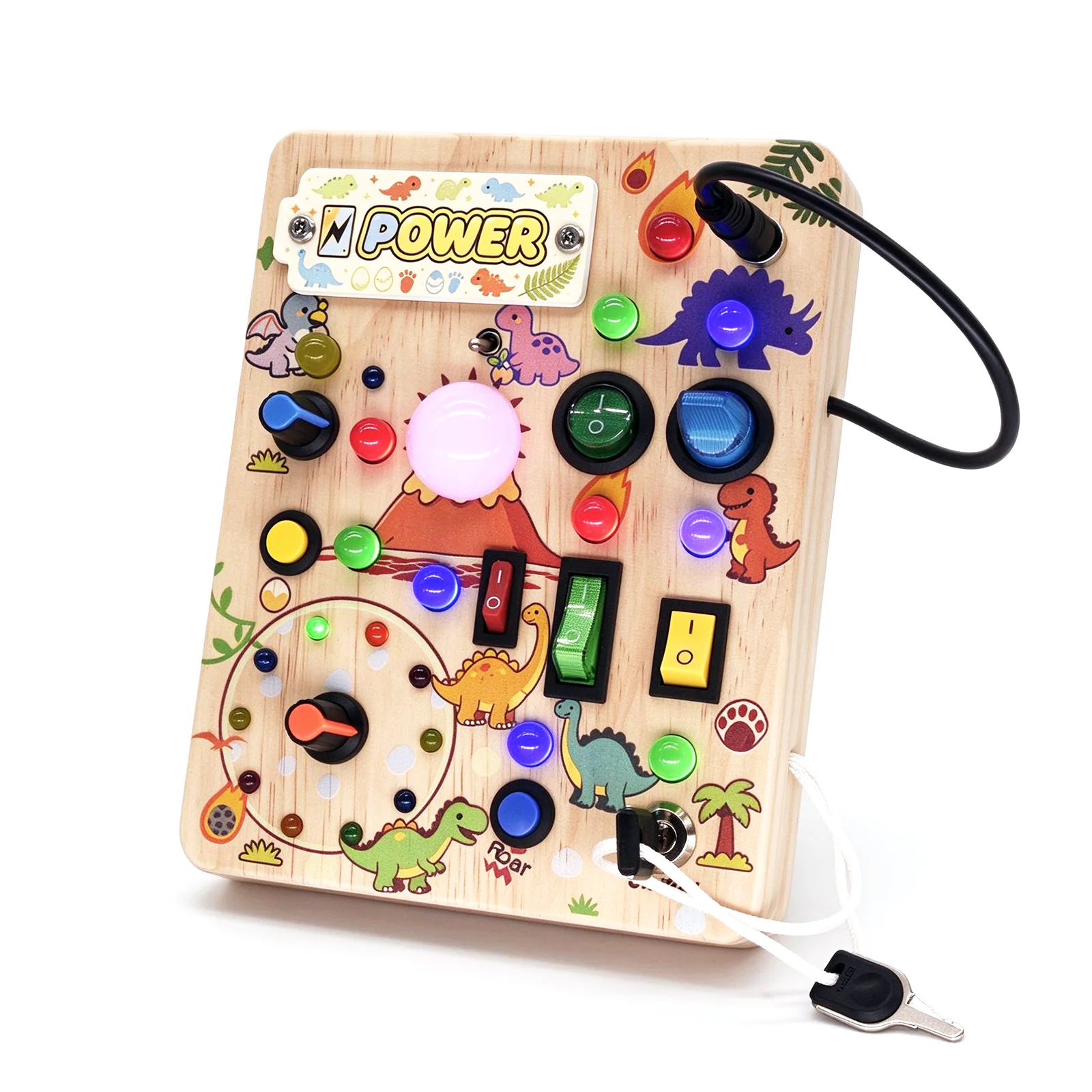 Dinosaur busy board with LED (BB2602) - retail gift box packaging