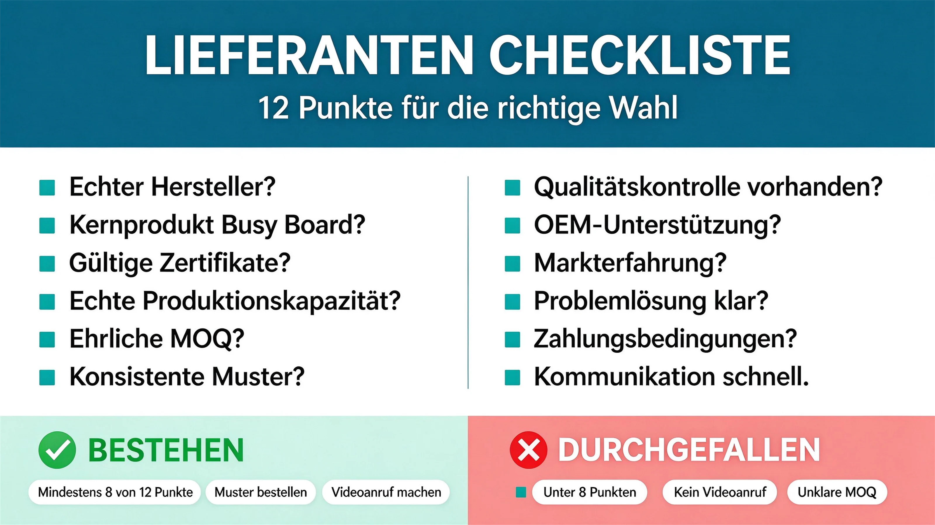 Wie Sie einen Busy-Board-Lieferanten auswählen: eine 12-Punkte-B2B-Checkliste